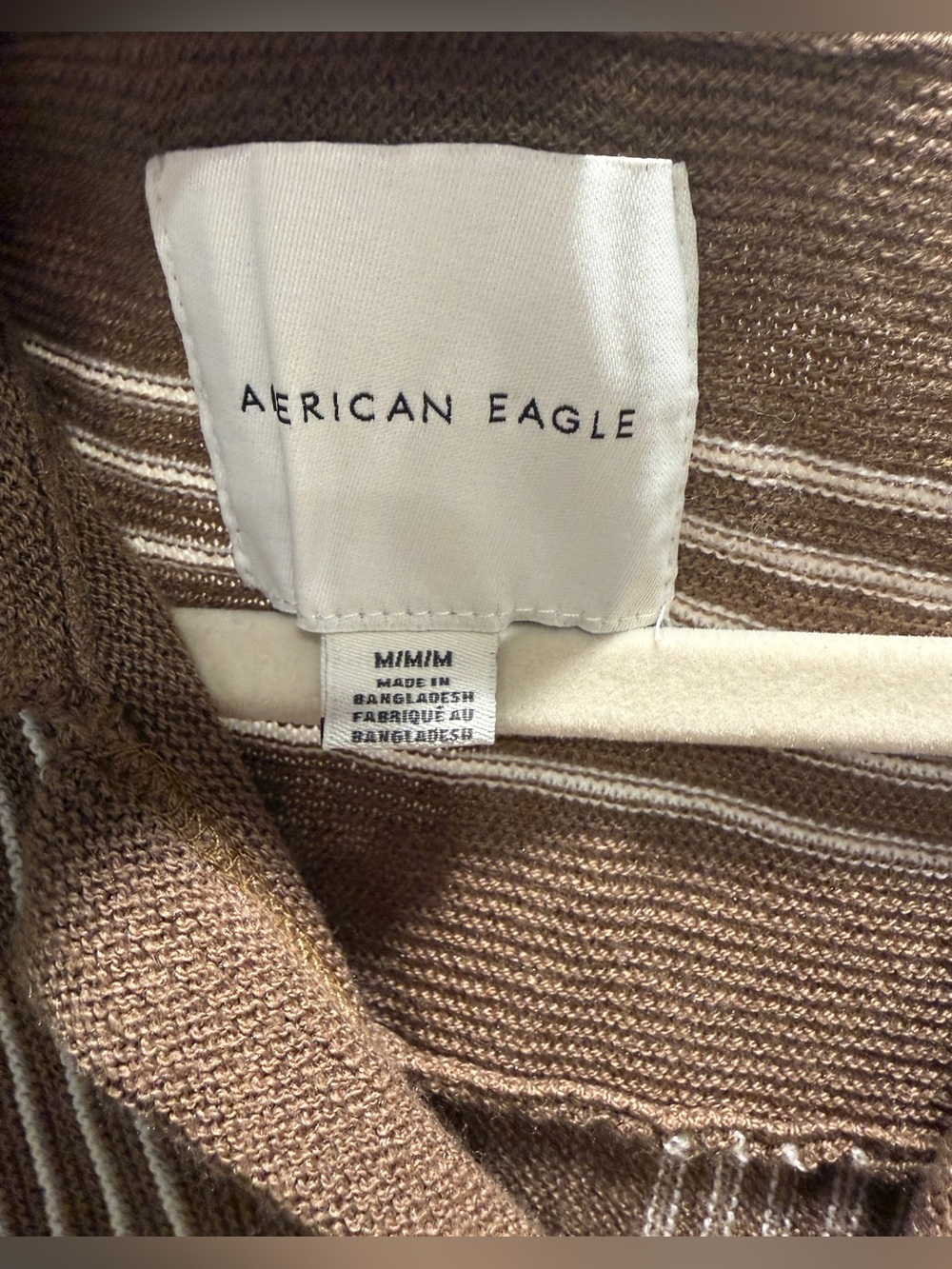 American Eagle Guayabera Sweater Brown Striped Button Front Pockets M Sample - Picture 6 of 8